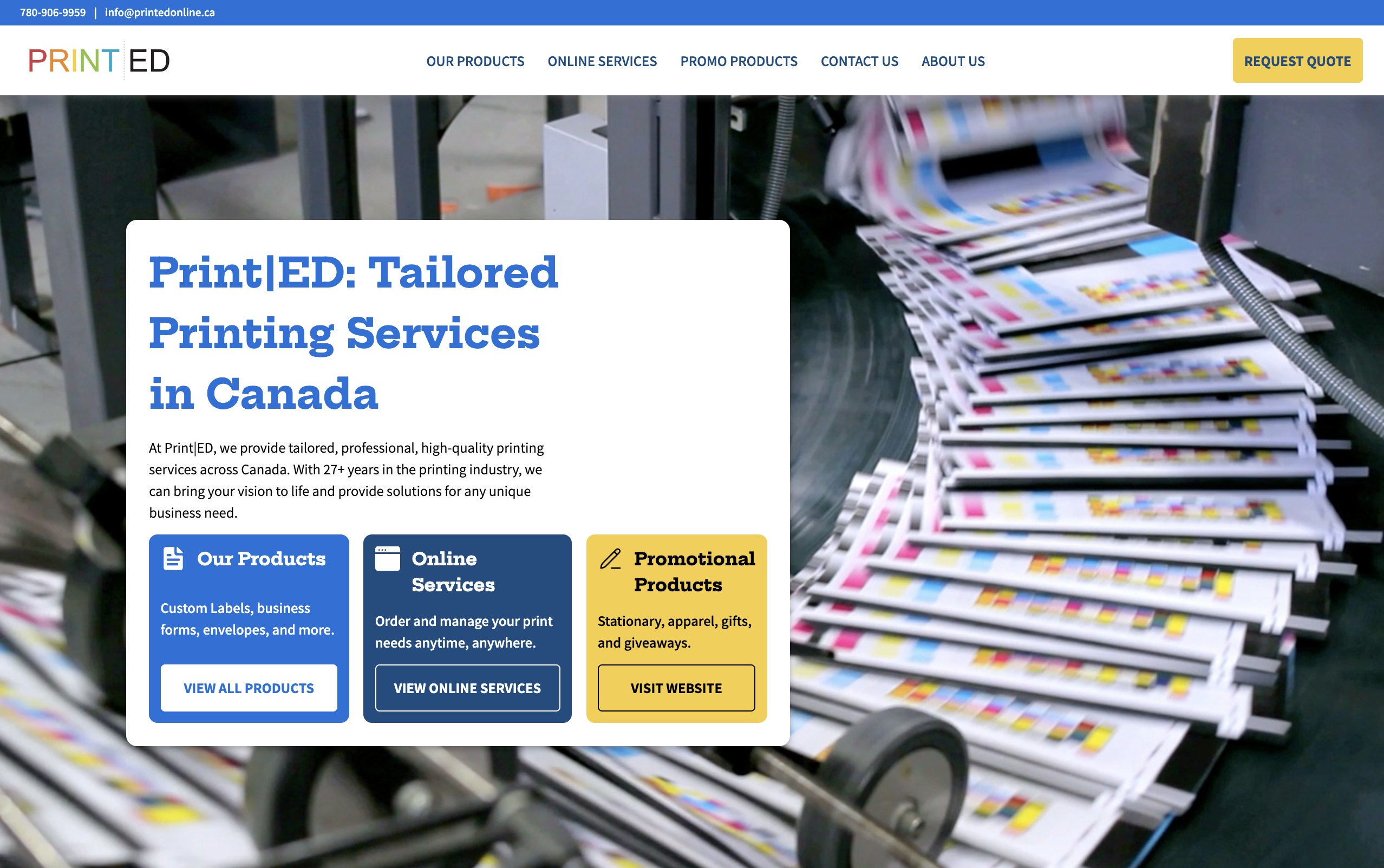 A screenshot of a print company website.