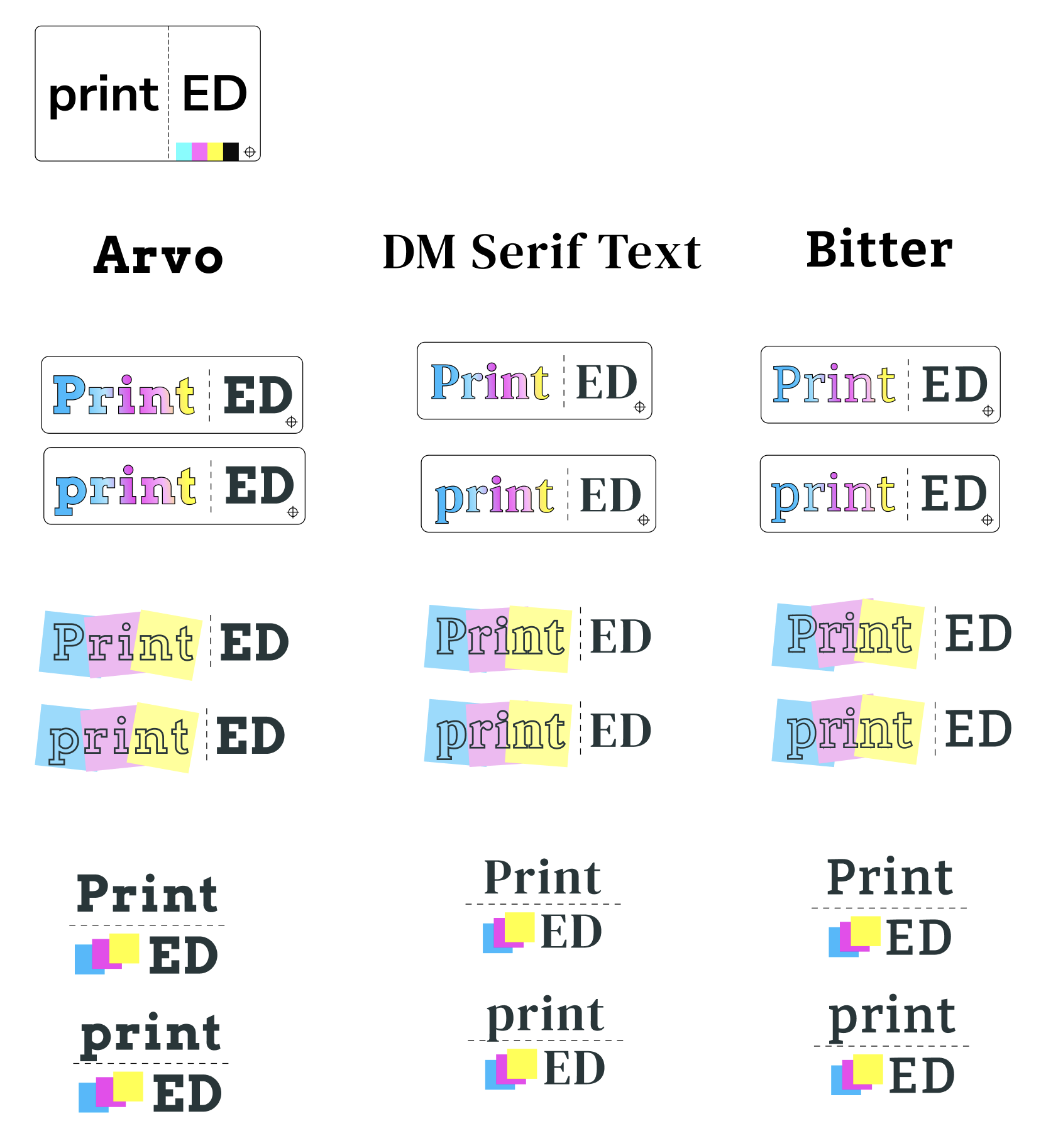 A screenshot of logo designs for a print company.