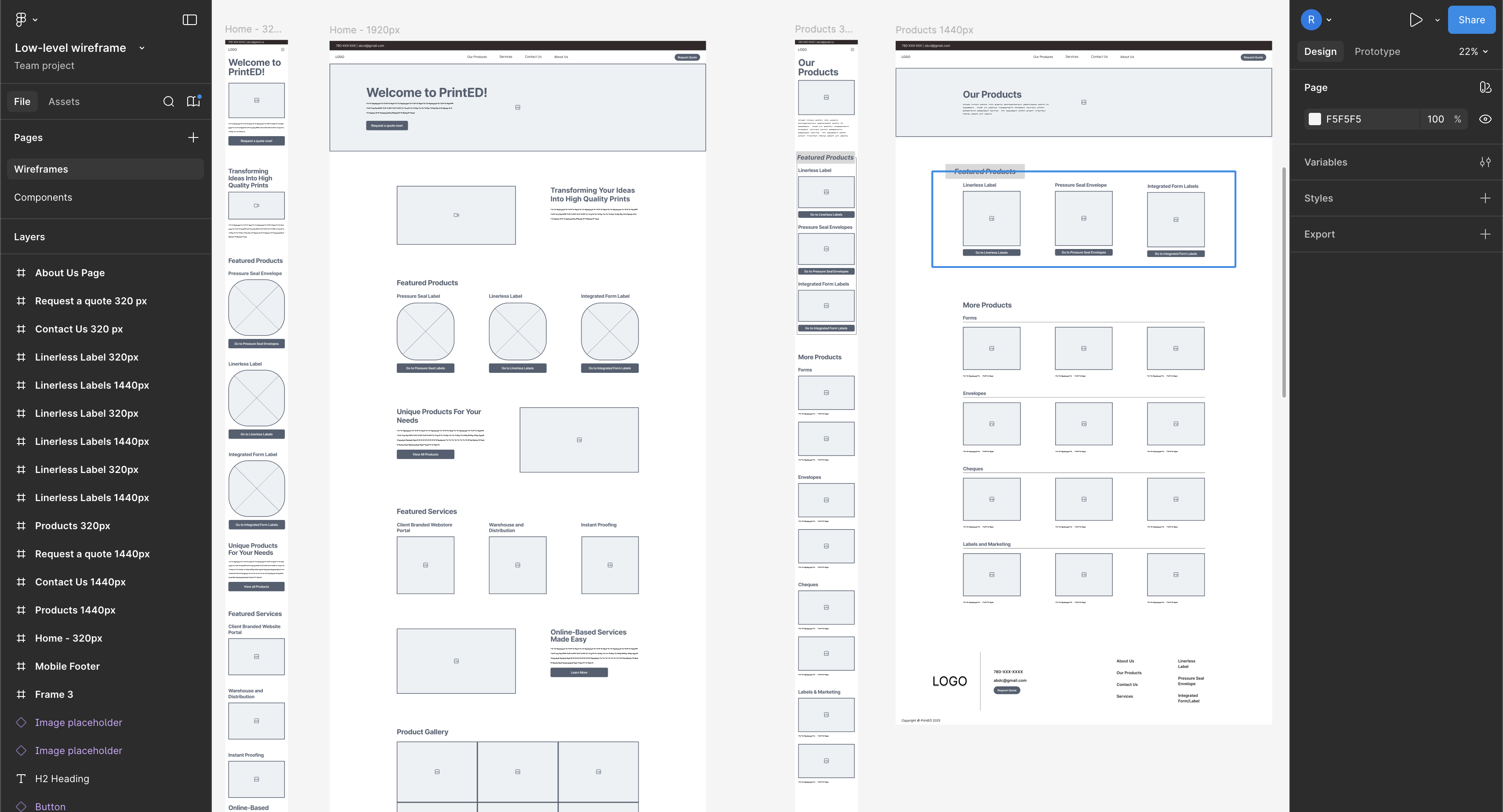 A screenshot of a wireframe for a print company website.
